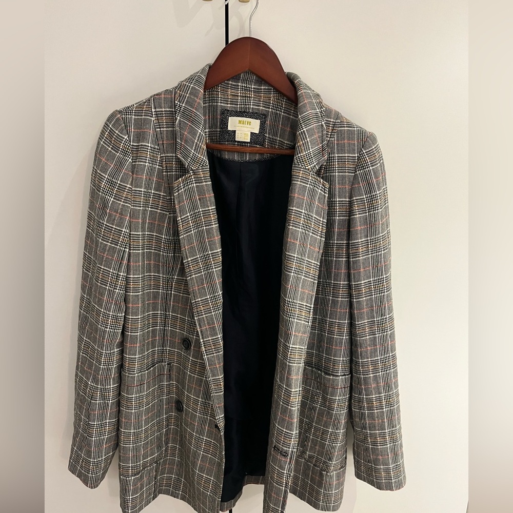 Anthropologie Black and Gray Plaid Blazer